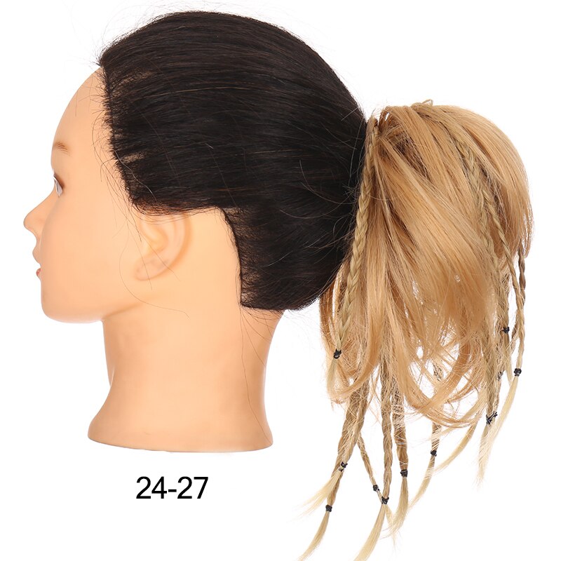 DIANQI Synthetic Messy Bun With Small Braided Hair Straight Chignon Elastic Messy Scrunchies Wrap Ponytail Extension For Women: 24I27