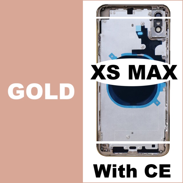 Voor Iphone Xs Xs Max Batterij Back Cover + Midden Chassis Frame + Sim Tray + Side Key Onderdelen Behuizing case Geen Flex Kabel +: XS Max-Gold - CE