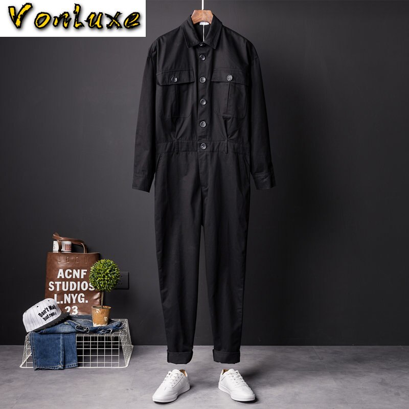 One piece overalls mænd langærmede jumpsuits rompers casual vintage mandlige bukser bukser tøj forår efterår plus str.