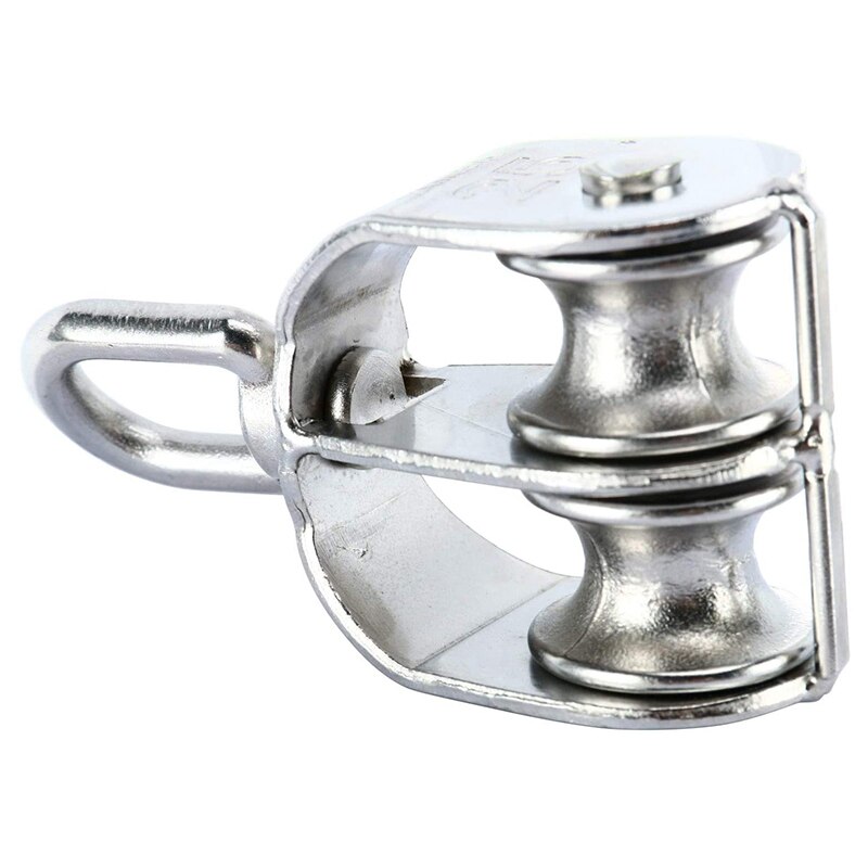 3 Pack M25 Double Pulley Block in 304 Stainless Steel Crane Swivel Hook Double Pulley Roller Loading