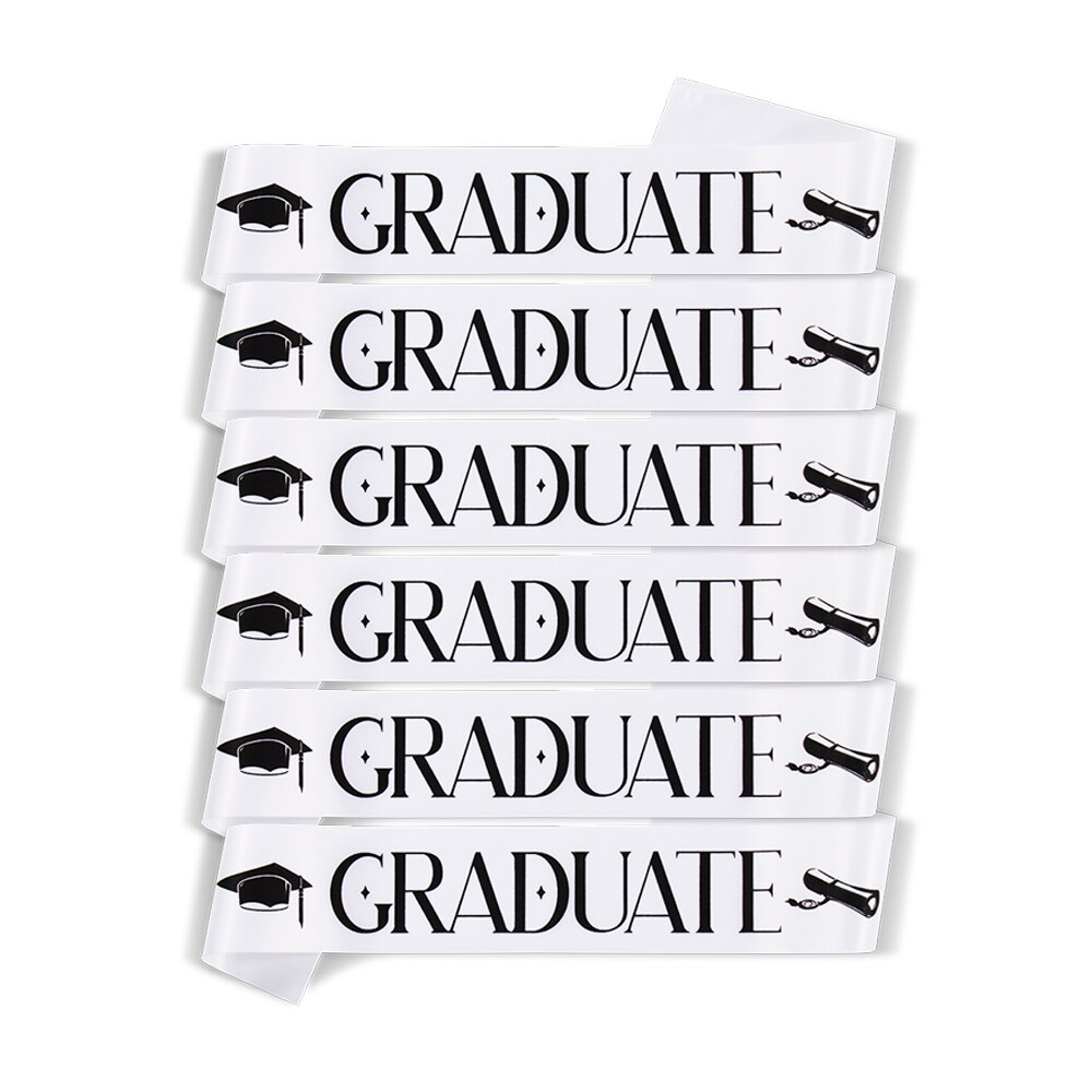 Set of 6 PCS Graduation Sashes I Graduated Sash Graduate Sash Graduation Party Decoration Photo Booth Props: White (B)