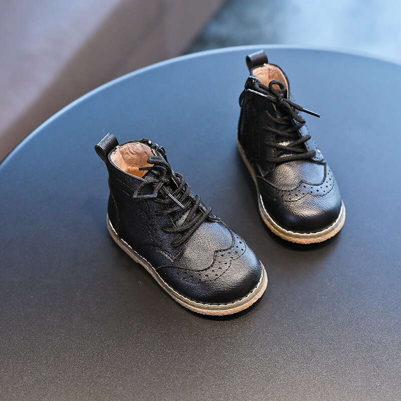 Børnesko til piger læder efterår ensfarvet drenge sneakers børn martin støvler casual korte støvler str. 21-30 smg 136: Smg 136 sort / Cn 26 indersål 16cm