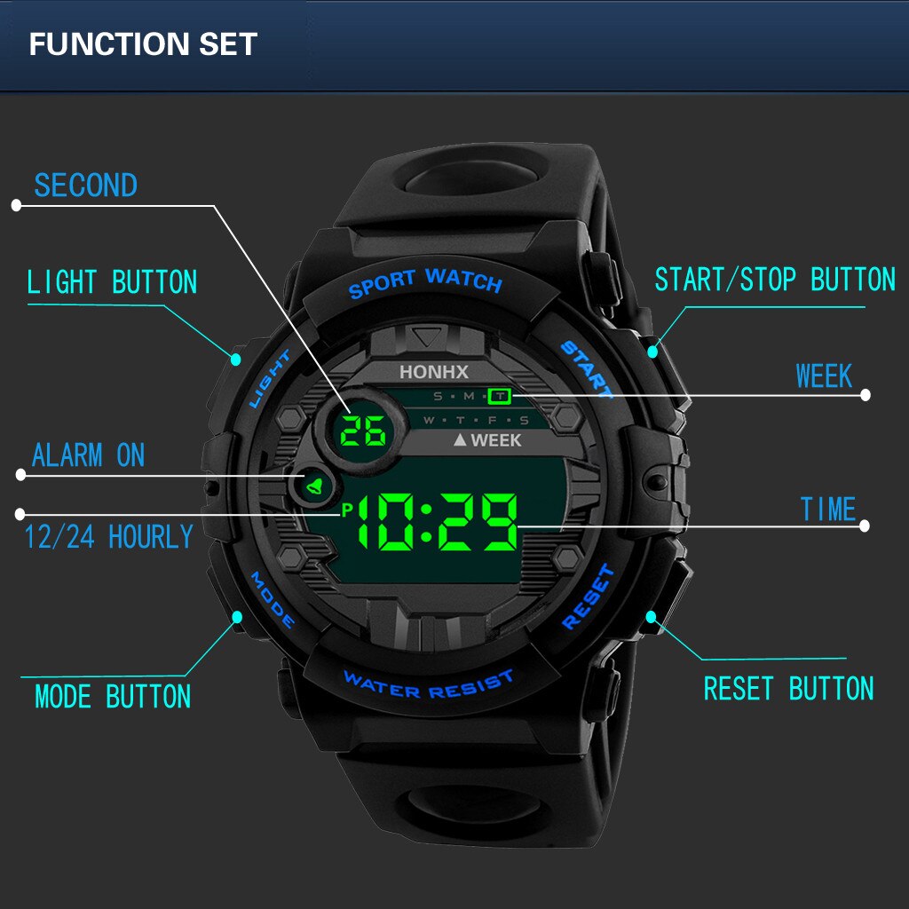Men Watch HONHX Luxury Digital LED Watch Date Sport Outdoor Electronic Watch Male Casual Waterproof Wrist Watches Masculino