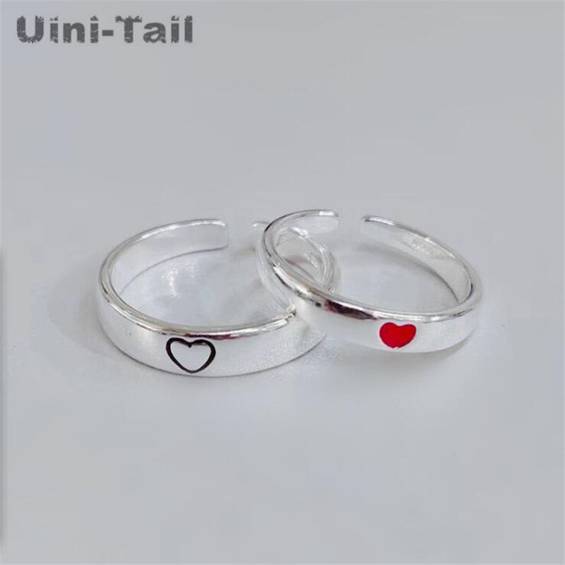 Uini-tail 925 sterling zilveren rode hartvormige openingspaarring trend sieraden: Mannen en vrouwen