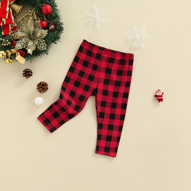 Pantaloni per bambini, stampa scozzese pantaloni dritti/larghi con volant allentati autunno inverno per bambine