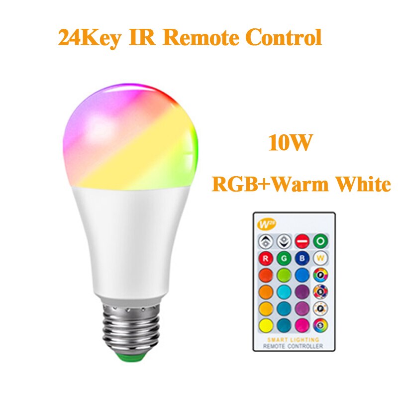 Wifi pære smart lys bluetooth app kontrol  e27 led lampe rgb rgbw rgbww magisk pære 5w 10w 15w spotlight boligindretning 85-265v: 10w rgbww 24 nøgle