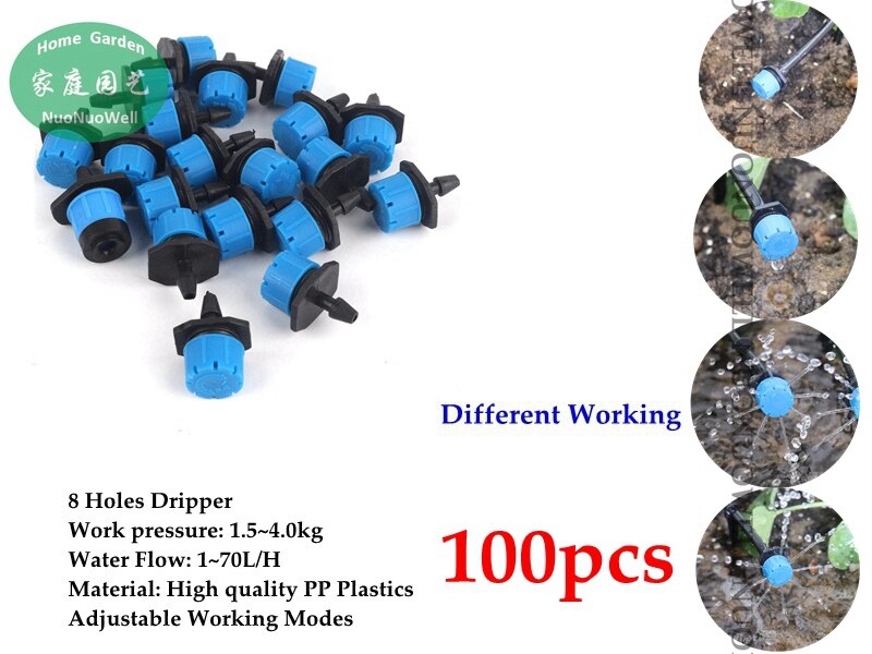 500~10pcs Adjustable Blue 8-Hole Irrigation Drippers Drip Head Sprinklers Bonsai Flower Drip Irrigation System Nozzles Emitters: 100pcs