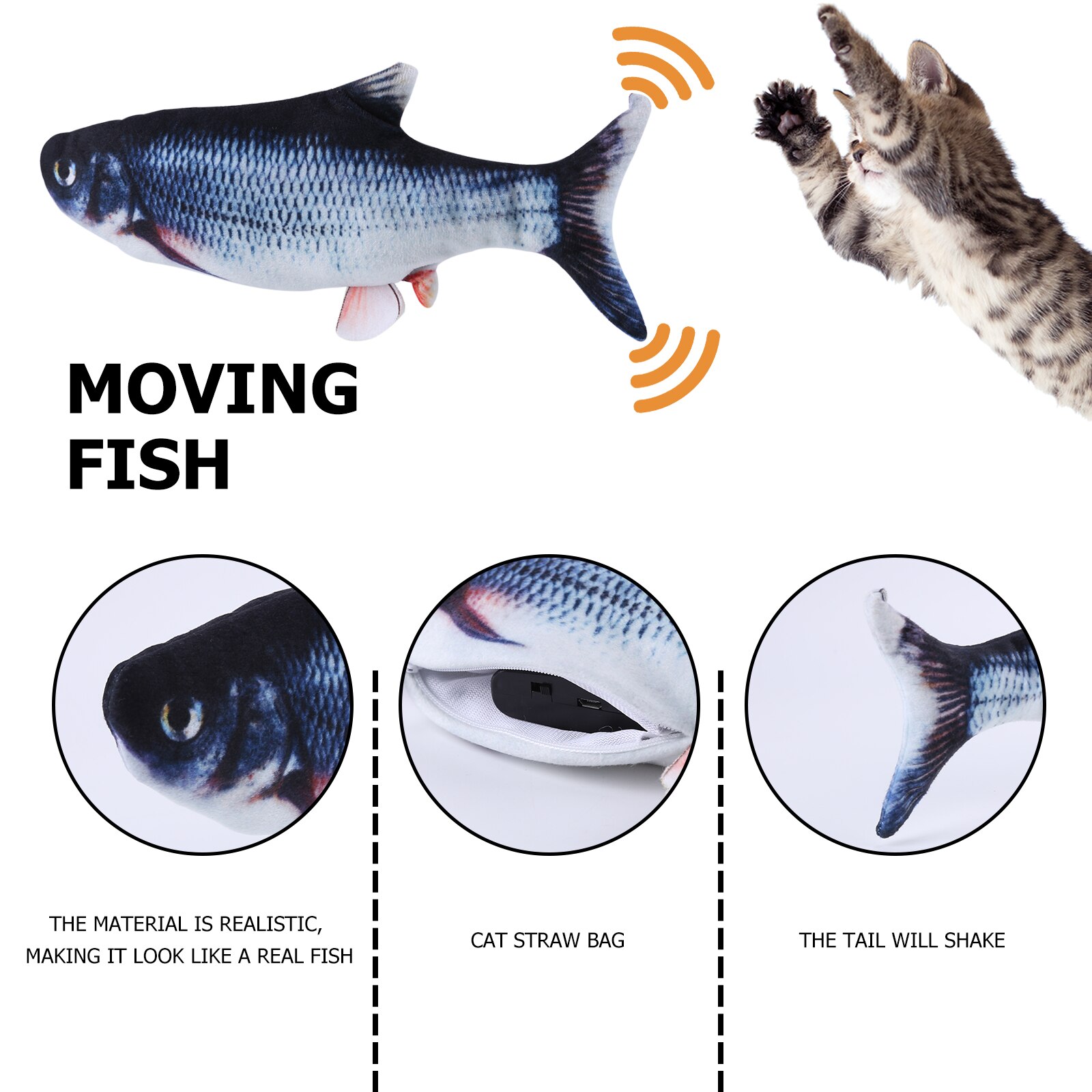 Jouet à poisson-chat électrique, poisson-chat à bascule réaliste qui bouge, jouets amusants à mouvement, Rechargeable par USB, herbe-aux-chats