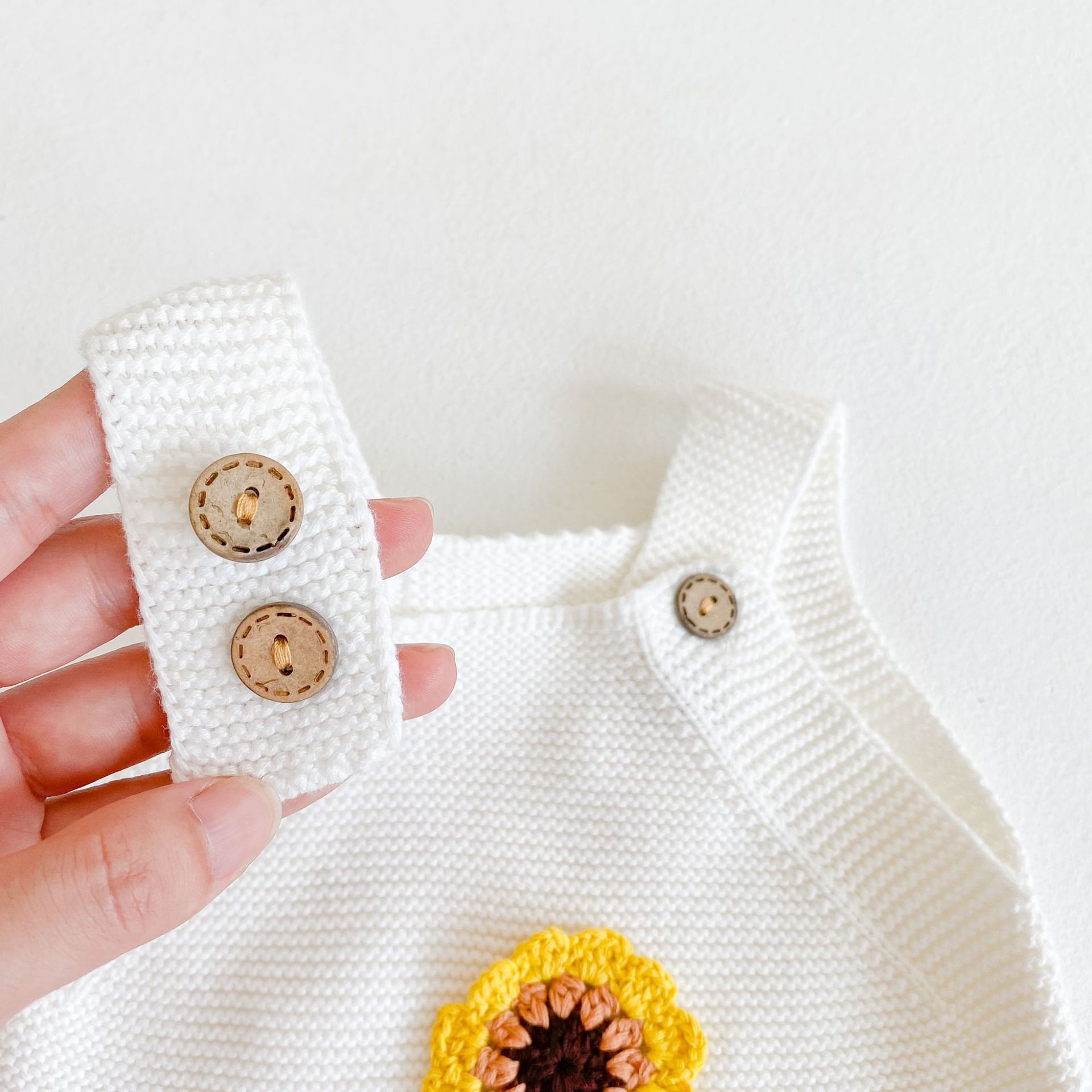 Nyfødt baby pige dreng strikket body solsikke print ærmeløs jumpsuit børn strik overalls efterårs baby tøj
