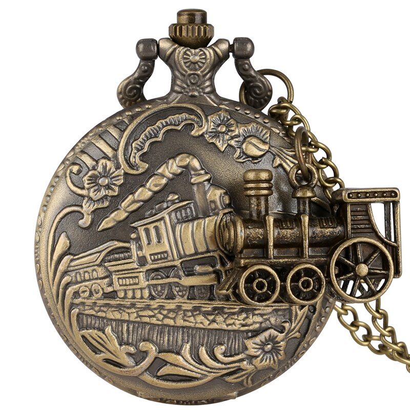 Vintage bronze kvarts lommeur tog lokomotiv motor halskæde vedhæng kæde bedst til mænd kvinder med tog tilbehør: 1