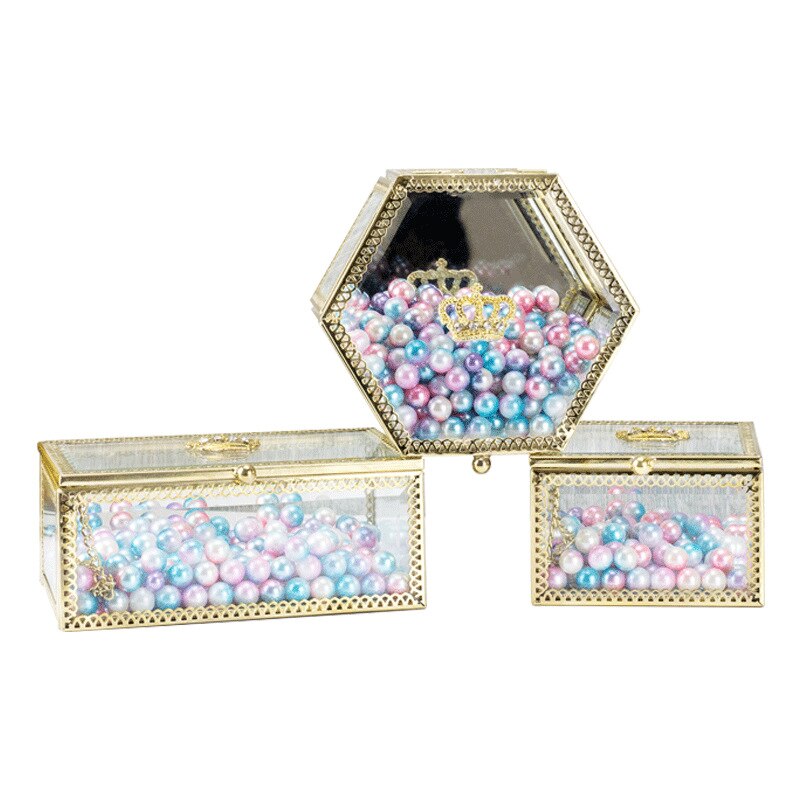 Nordic Gold Grid Glass Storage Box Luxury Modern Cosmetics Jewelry Storage Box Container Desktop Bathroom Storage