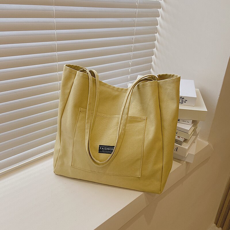 Canvas Boodschappentassen Grote Capaciteit Kruidenier Opslag Pakket Schouder Patch Dagelijkse Shopper Totes Eenvoudige Koreaanse Stijl Trendy: yellow