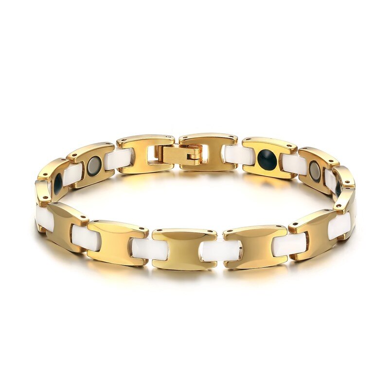 Tungsten Carbide White Ceramic Bracelet for Women Germanium Magnets Bracelet Gold Color Female Jewelry