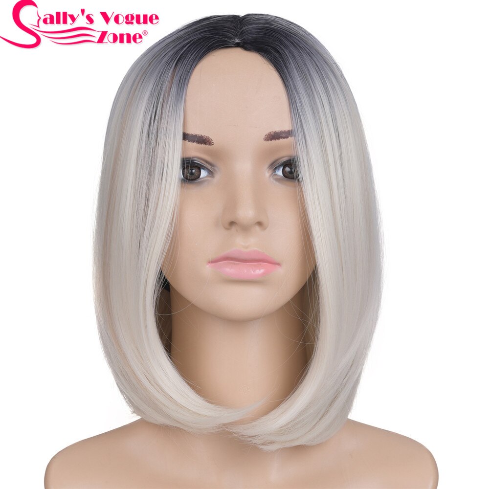 Sallyhair Mittelteil 12 zoll Japanischen Hochtemperaturfaser Synthetische kurz Ombre Schwarz blond Farbe Bob Perücke Für Frauen
