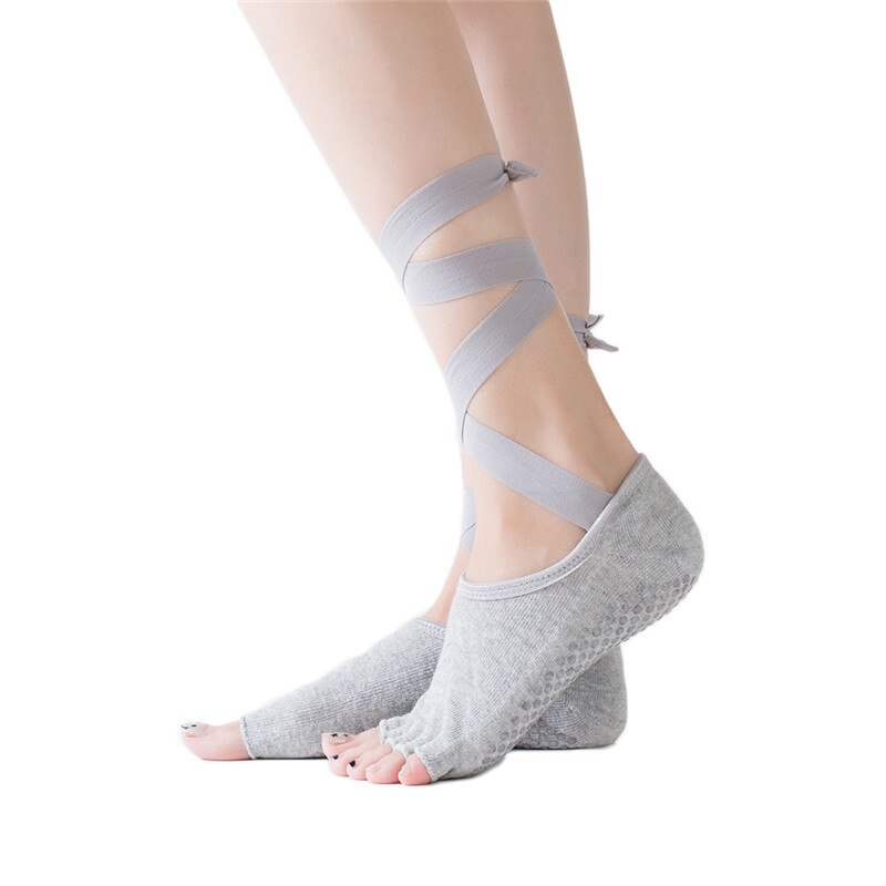 1 Paar Yoga Sokken Sport Massage Teen Separator Sokken Voet Antislip Deeltjes Sport Sokken Antislip Yoga dans Fitness Sokken: Light gray