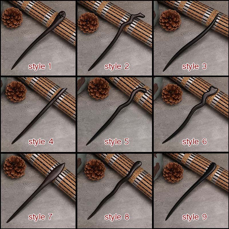 Horquilla china antigua tallada a mano de sándalo negro para mujer, vestido Hanfu, horquillas de madera para el pelo, joyería de peinado en espiral para Cosplay