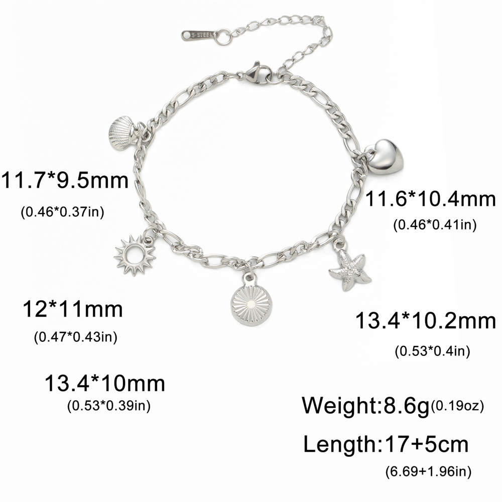 My shape trendy armbånd med muslingeskal og søstjerner til kvinder i rustfrit stål med dobbelt lag vedhæng, håndkæde, valentinsdagssmykker: 17cm / Varm stempling