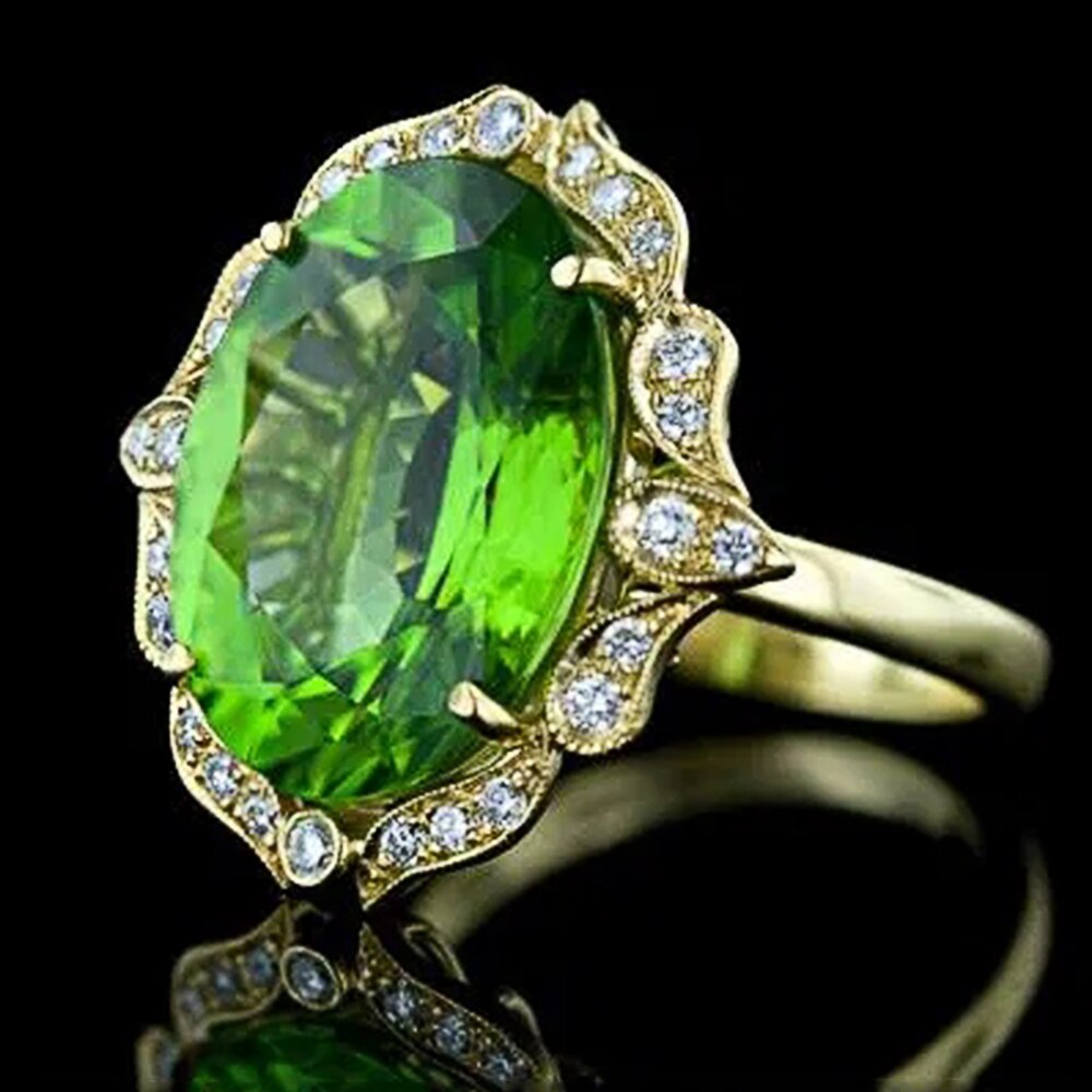 Huitan Heldere Groene Steen Vrouwen Ringen Voor Wedding Avond Party Bridal Vinger Ring Prachtige Cz Goud Kleur Trendy Sieraden