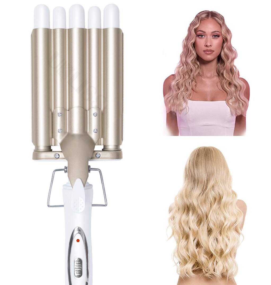 Parrucchiere professionale in ferro arricciacapelli a 5 barili per capelli ricci spiaggia vacillare piegatore strumento per lo messa in piega rapido per onde profonde