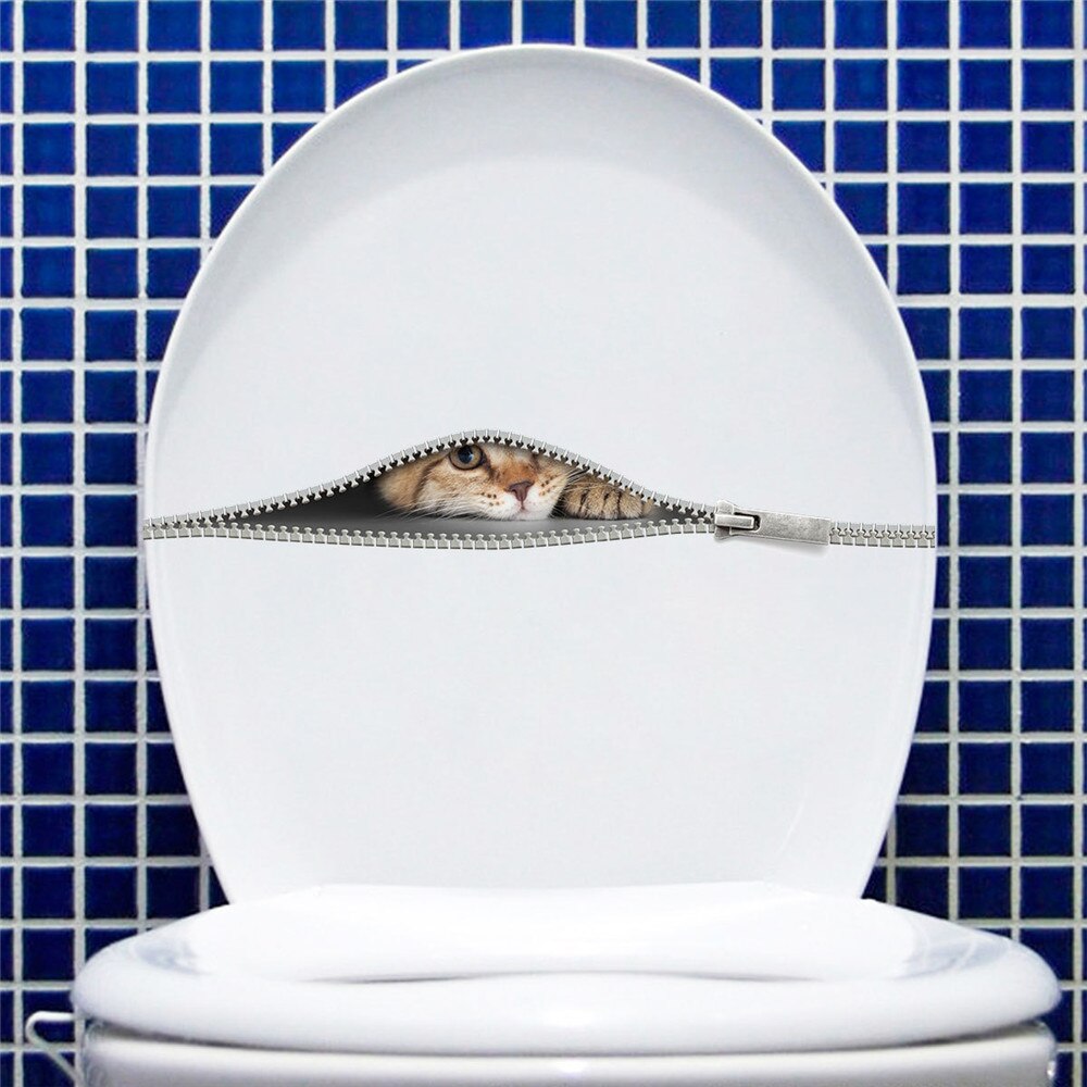 Toilet klistermærker katte væg klistermærke voyeur 3d dyr vandtæt vinyl tapet mærkater badeværelse spejl cover møbler hjem indretning: Y1764