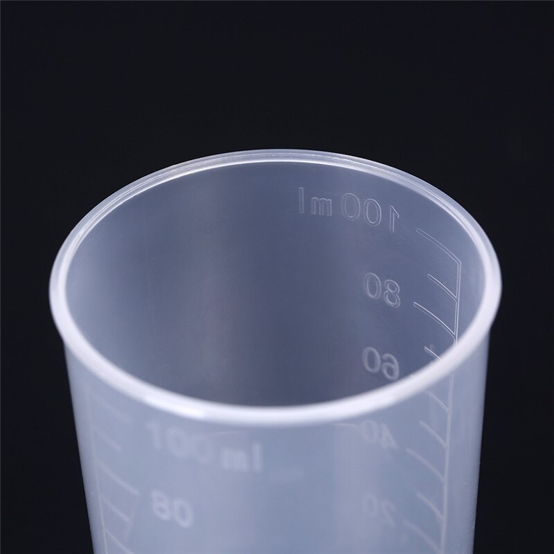 100ml plastik gennemsigtig laboratorietest målekande gradueret bægerglas beholder flydende målekopper lab forsyninger