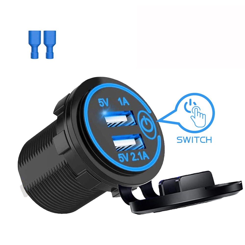 12V-24V Dual Usb Ladegerät Steckdose Wasserdicht 3,1 EINE Dual Ladegerät Buchse mit berühren Schalter für Auto Stiefel Marine Motorrad: verrotten