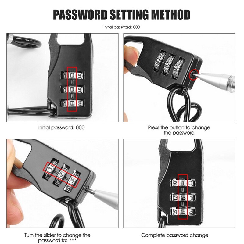 Bicycle Lock Password Device Anti-Theft Durable 3 Number Long Spring Wire Bike Motorcycle Riding Safety Accessories Bicycle Lock