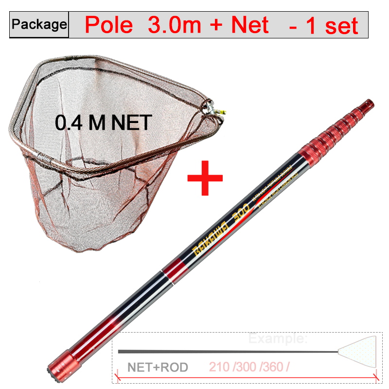 JOSBY Fishing Net Telescoping Foldable Landing Net Pole Lightweight Carp Carbon Fiber Folding Sea Hand Dip Net 3M/4M/2.1M Tackle: green