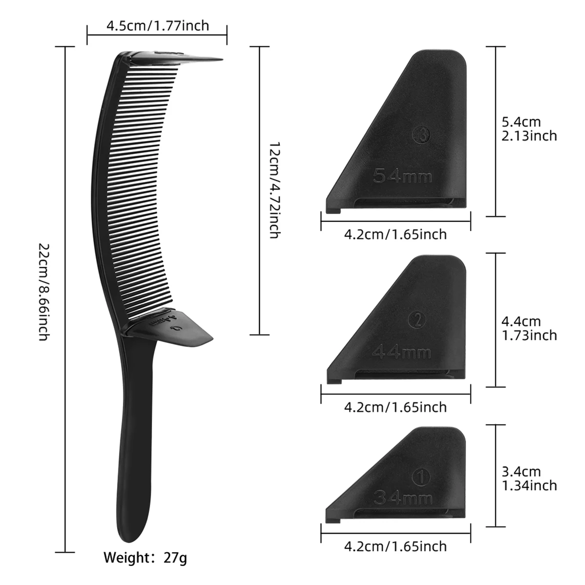Der Friseur schneidet Haare mit einem gebogenen Kamm und einem flachen Haarschnitt, einem gebogenen Positionierungskamm und einem Styling-Werkzeug, speziell für Echthaarperücken