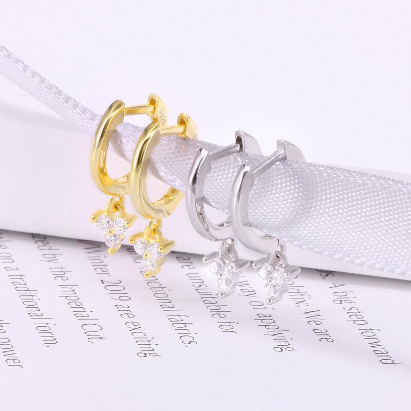 Sinta Mode S925 Sterling Verzilverd Gouden Drie Diamanten Oorbellen Zoete Meisje Oorbellen Vrouw