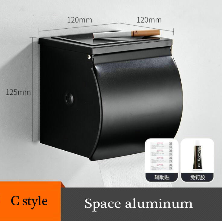 Wall Mounted wall install Bathroom Roll Paper Box paper holder space aluminum Toilet Paper Holder black: C Style