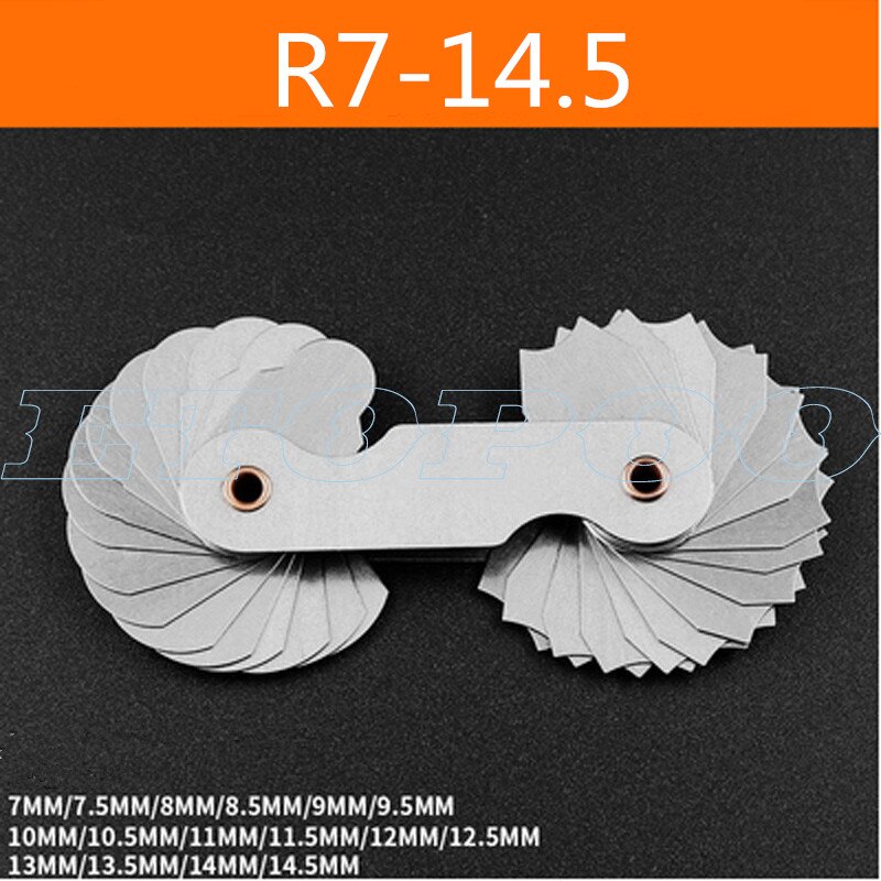 Radius template R gauge R1-6.5 7-14.5 15-25 26-80 radius gage plate fillet gaug External Internal Concave Convex Measuring tools: Brown