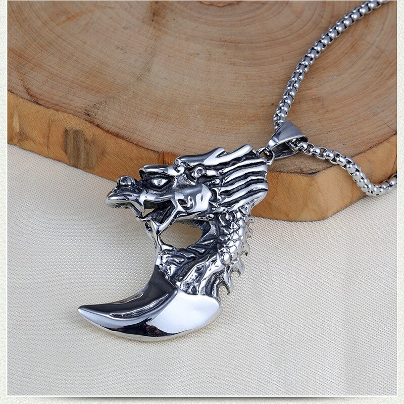 European and American Star Hip-hop Retro Titanium Steel Necklace Stainless Steel Wolf Tooth Necklace Dragon Tooth Pendant