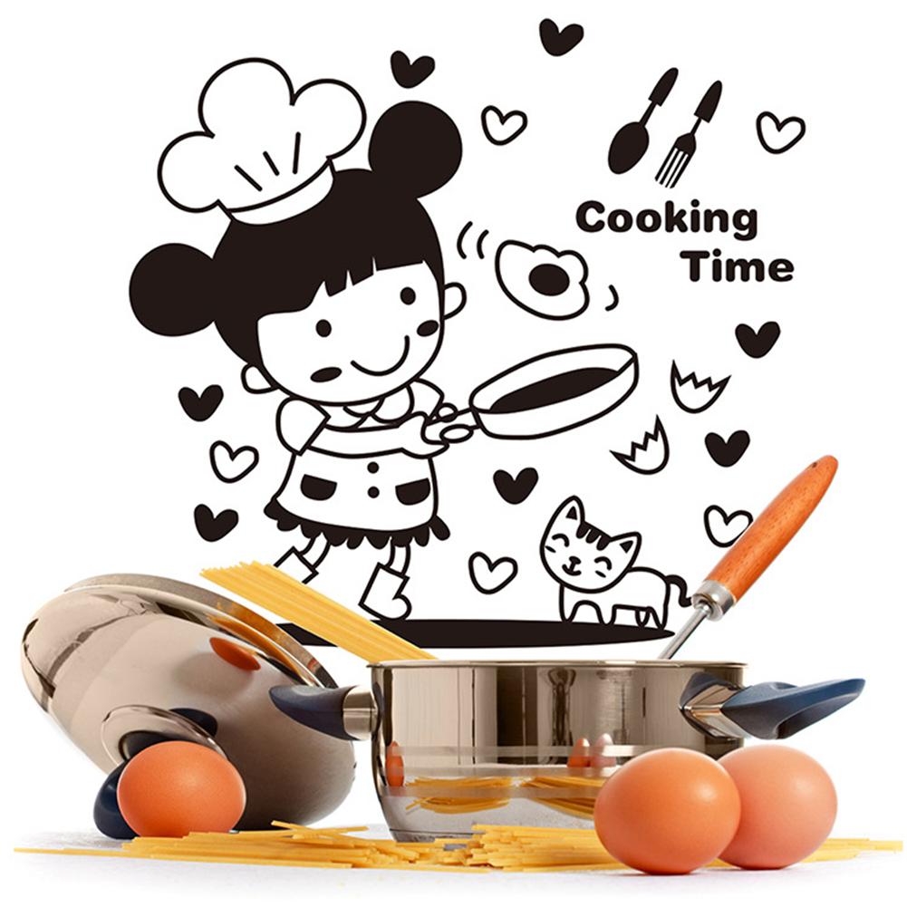 Cartoon Cat Girl Chef Cooking Time Wall Sticker Restaurant Bar Kitchen Dining Room Fridge Light Switch Decal DIY Art Home Decor: Type1