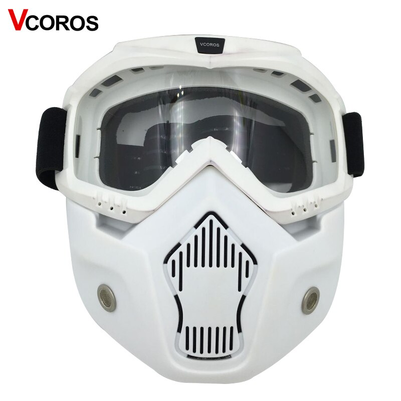 The desmontable Modular face shiel casco clásico gafas con filtro bucal para casco de motocicleta Moto gafas para juegos de disfraces: white frame clear