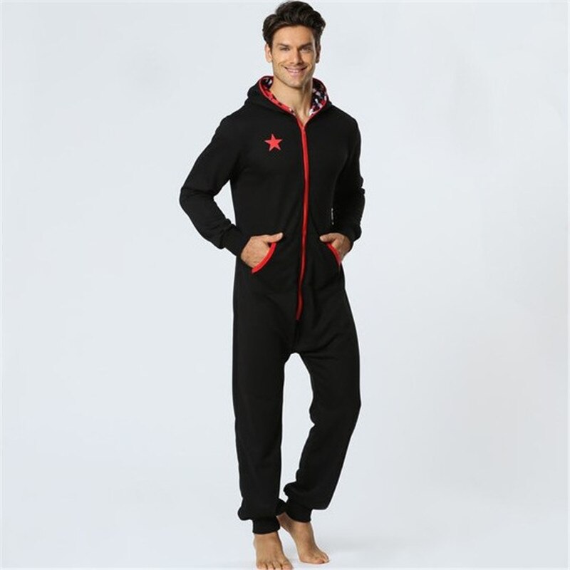 One Piece Pyjamas Men Trend Hooded Sleep Lounge Sleepwear Zipper Solid Sweater Homewear For Adults Men DS50983