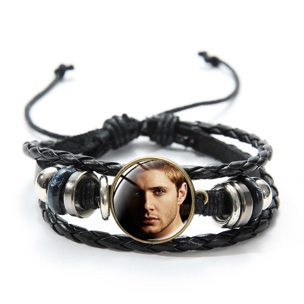 SIAN Supernatural Dean Leather Bracelet Popular TV Supernatural Sam Pentagram Sign Glass Time Gem Adjustable Beaded Bracelet: Style 6