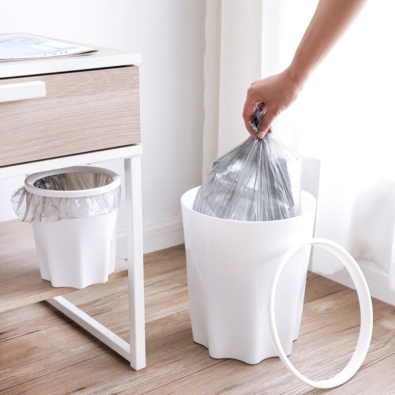 Plastic with Pressure Ring Trash Can Household Living Room Bathroom Kitchen Sturdy Durable Garbage Bin Simple Style