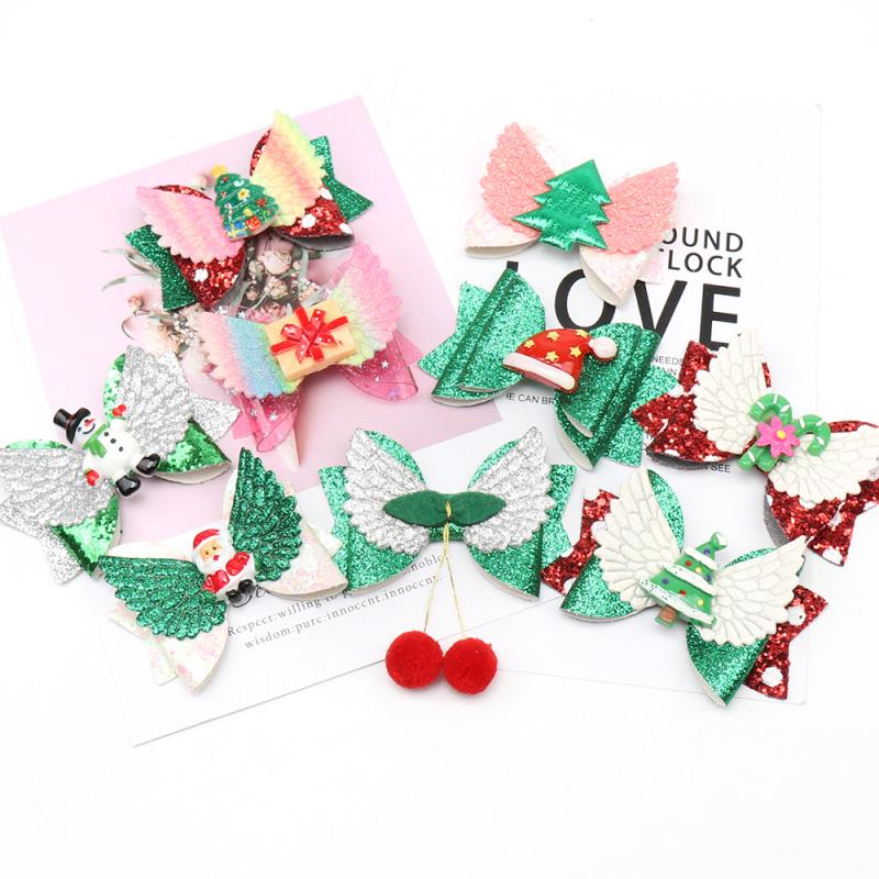 Children's Flash Hair Clip Bow Handmade Hair Accessories Girl Cute Headdress Christmas 3 Inch Wing Hair Clip