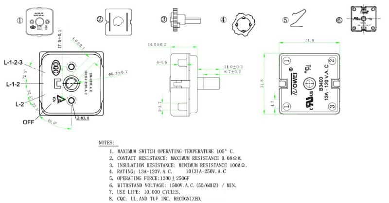 4 Position Rotary Switch OFF/Low/Medium/High For Fan Heater 1pc