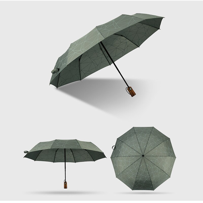 Paraguas para hombre y mujer, sombrilla resistente a la lluvia, al viento, tres pliegues totalmente automáticos, compacto, grande, para viajes de negocios y coche, 10K