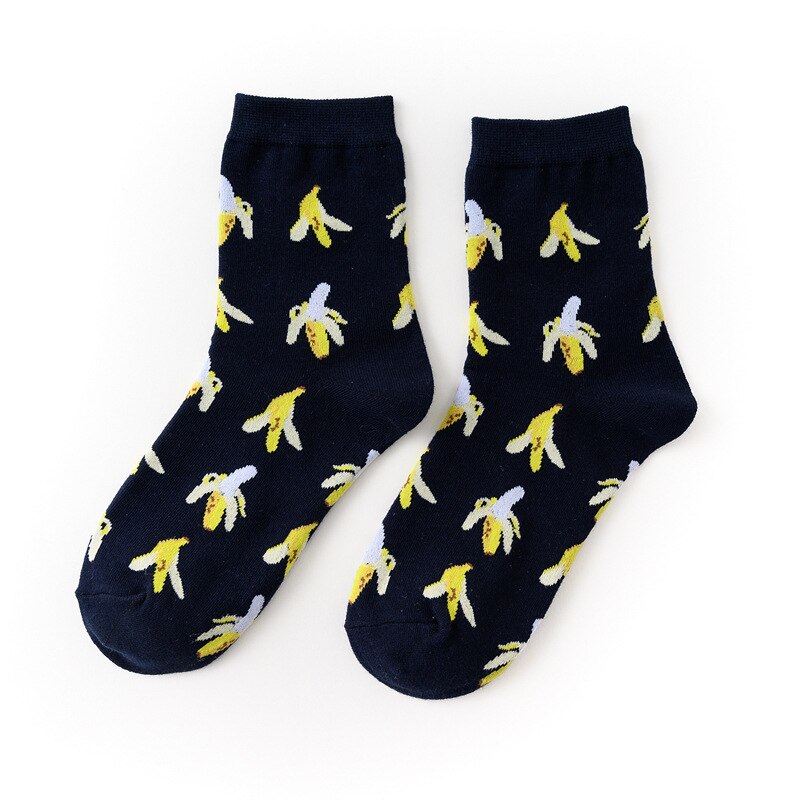 Avocado Pineapple Blueberry Banana Lemon Cartoon Socks Funny Women Casual Short Personality Socks Happy Cotton Fruit Socks: banana