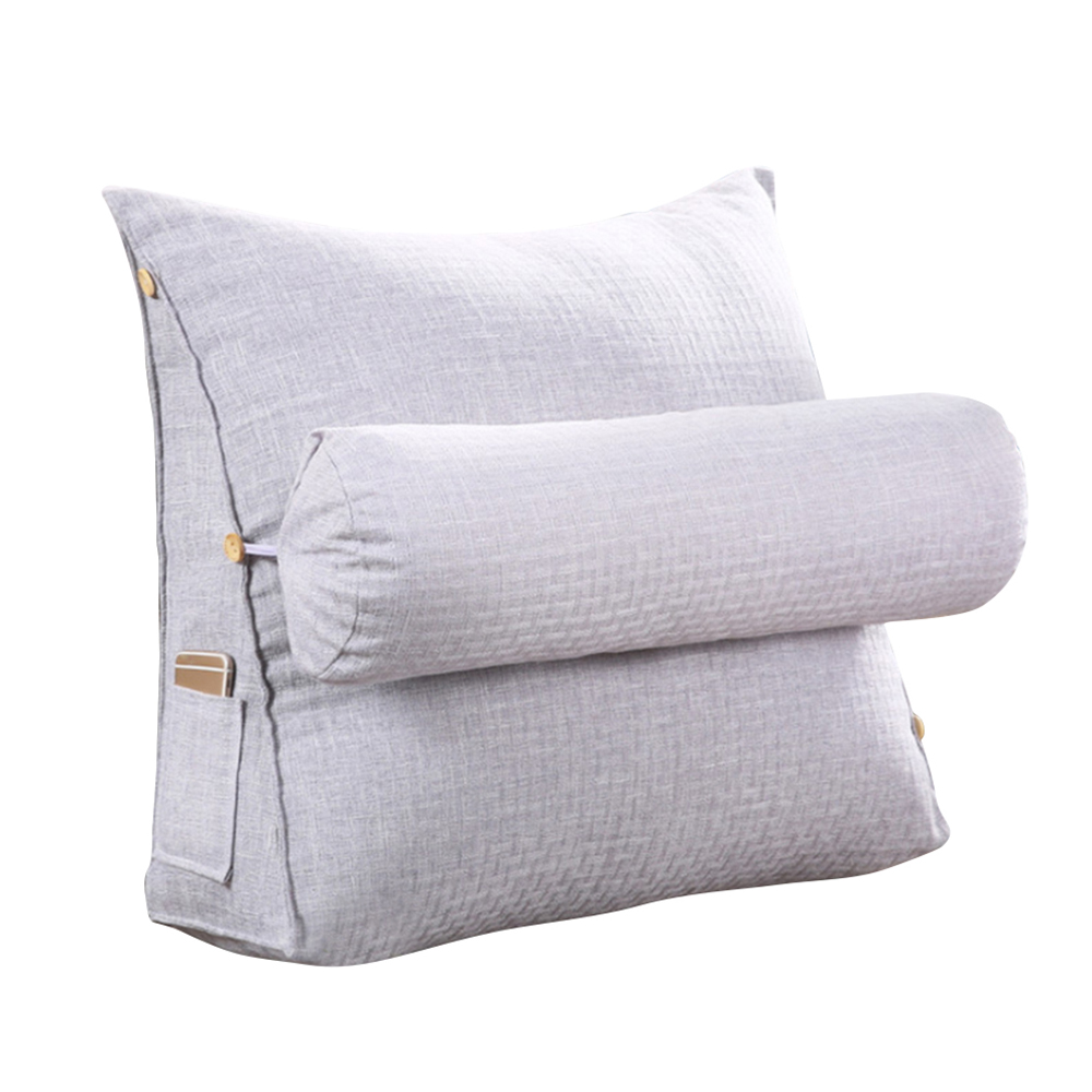 Cotton Linen Triangular Backrest Cushion For Sofa Cushions For Bed Rest Pillow Back 45*48*20cm: Light Grey