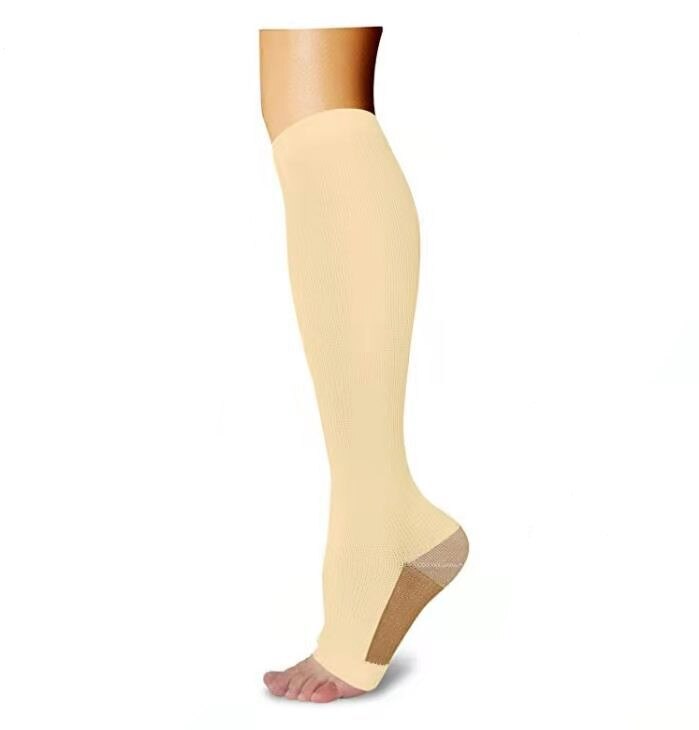 Compression Socks Calf Shaping Open Toe Knee High Stockings Compression Socks Fit For Varicose Veins Long Pressure Stockings: SkinBrown / S-M