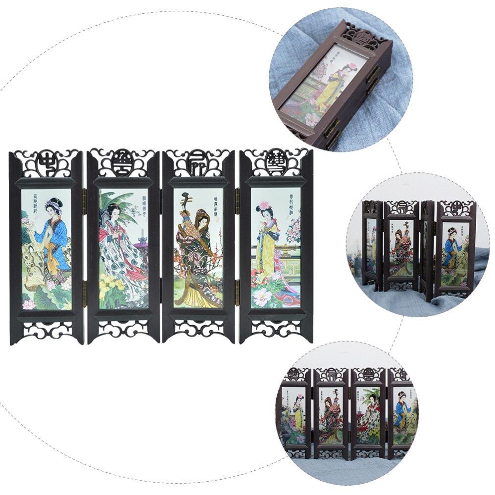 Chinese Style Retro Folding Small Screen Resin Panel Screen Room Divider (Four Great Beauties)