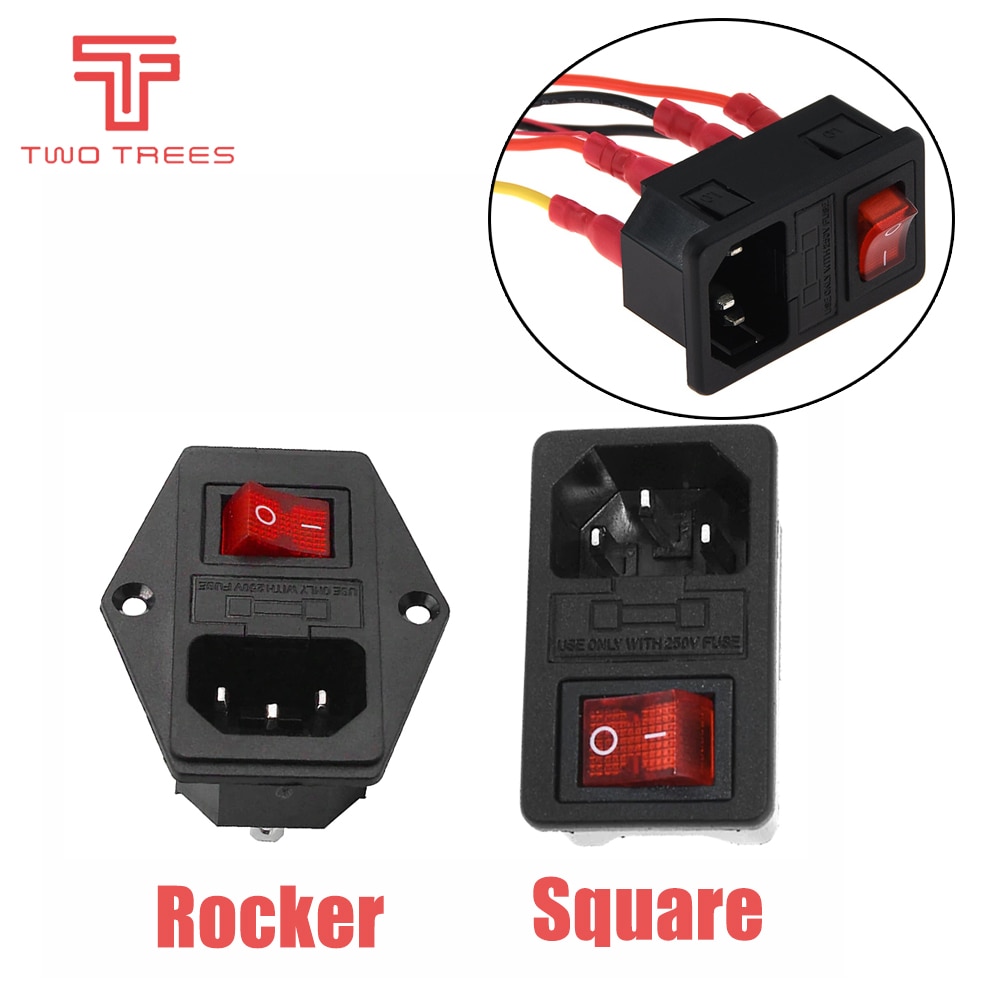 3D Printer Parts 220V/110V 6A Power Supply Switch Male Socket with Fuse for DIY Accessories