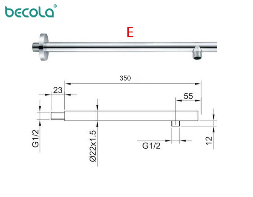 BECOLA Bathroom Copper Wall Shower Arm Dark Mounted Connecting Rod Sprinkler Shower Tube Brass Bracket/Ceiling Pipe Rod Tube: E