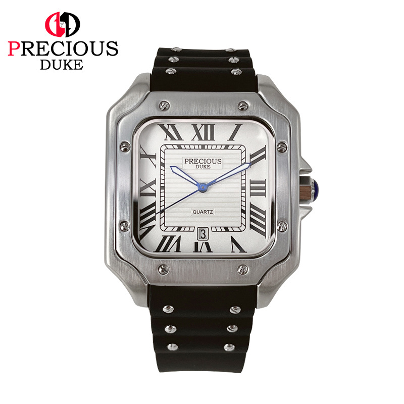 Retro vierkant quartz horloge voor heren tankserie horloge met siliconen band 30 meter waterdicht voor dagelijks gebruik: Zilver