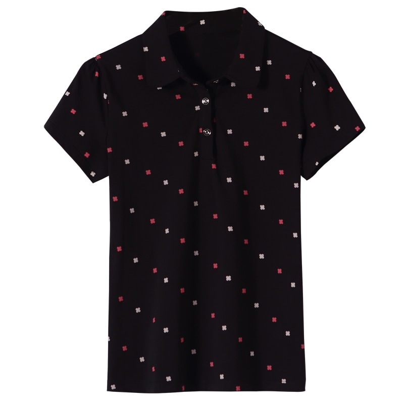 2022 Zomer Korte Mouwen Slanke Vrouwen Revers Gedrukt Wilde Polo Casual Katoenen Grote Shirt