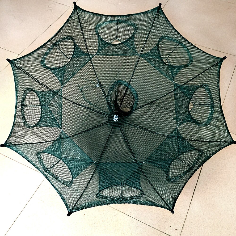 Filet de pêche automatique renforcé en Nylon, 4 à 20 trous, Cage à crevettes, piège à poissons et crabe, pliable